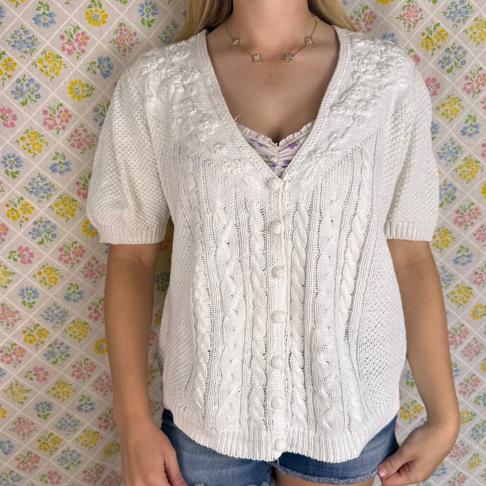 Vintage 90s EXCLUSIVE IMPORTS short sleeve cardigan sweater size M